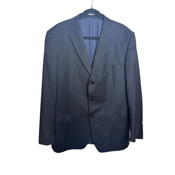 Z Zegna City Pinstripe‎ 3 Button Blue Blazer Jacket Sport Coat 46 R Men's - Picture 1 of 6